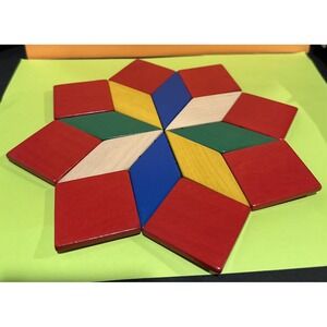 Vintage Red Brown & Tan Wooden Geometric Star Trivet West Germany